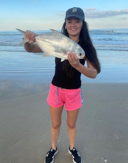 Alicia Patterson, of Wilbur by the Sea, was surf-fishing with Marco Pompano this past week, and wouldn't you now it, she caught a pompano.