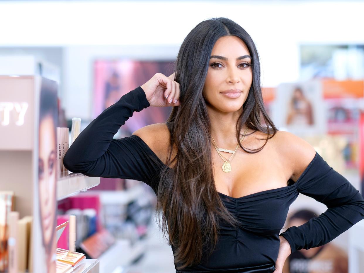 Kim Kardashian attends the New York City KKW Beauty launch at ULTA Beauty in 2019.