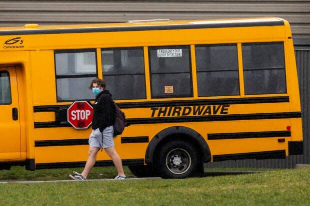 A student at Garibaldi Secondary School in Maple Ridge, B.C. on Feb. 1 where an exposure event caused concerns about transmission of COVID-19 variants.