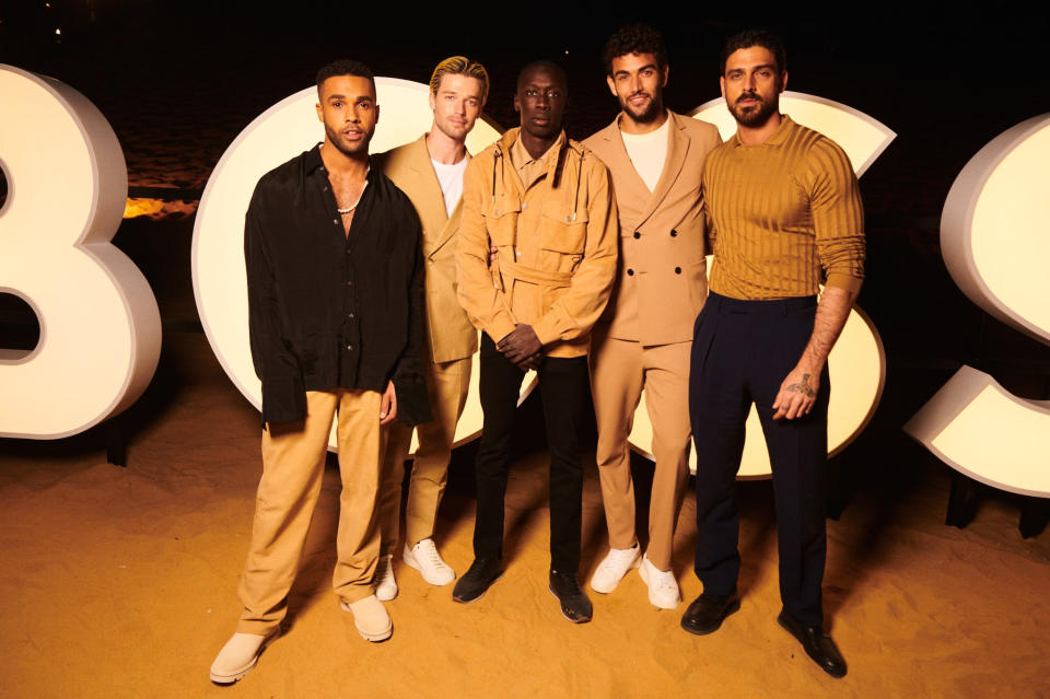 Lucien Laviscount, Patrick Schwarzenegger, Khaby Lame, Matteo Berrettini and Michele Morrone at the Boss event in Dubai earlier this year. - Credit: Courtesy of Hugo Boss