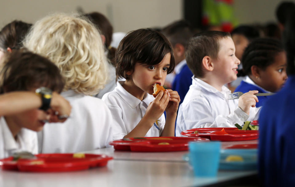 Students eat lunch at Salusbury Primary School in northwest London