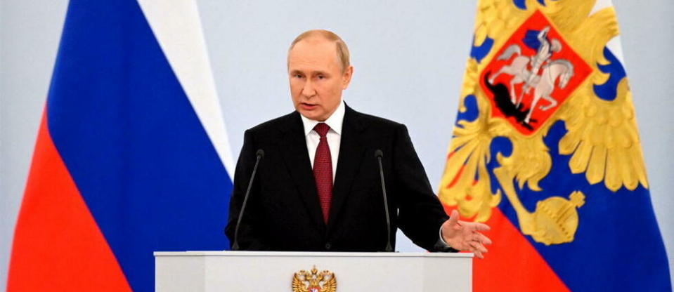 Vladimir Poutine a prononcé son discours consacré à l’annexion de quatre régions d’Ukraine, à la suite de « référendums » largement dénoncés par Kiev et ses alliés occidentaux.  - Credit:GAVRIIL GRIGOROV / SPUTNIK / AFP