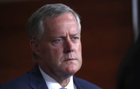 Rep. Mark Meadows (R-NC), Chairman of the House Freedom Caucus, attends a news conference with 10 other Republican members of Congress announcing their introduction of a U.S. House resolution alleging misconduct in the Department of Justice and Federal Bureau of Investigation and requesting the appointment of a second special counsel to investigate the law enforcement probes into the 2016 U.S. presidential campaign at the U.S. Capitol in Washington, U.S., May 22, 2018. REUTERS/Leah Millis