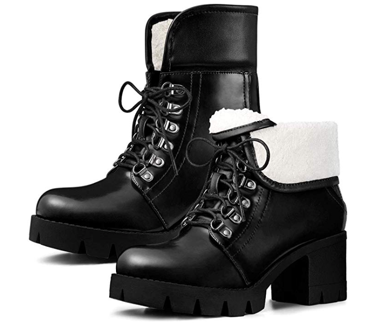 Allegra K Women's Lug Sole Combat Block Heel Ankle Boots. (Photo: Amazon)