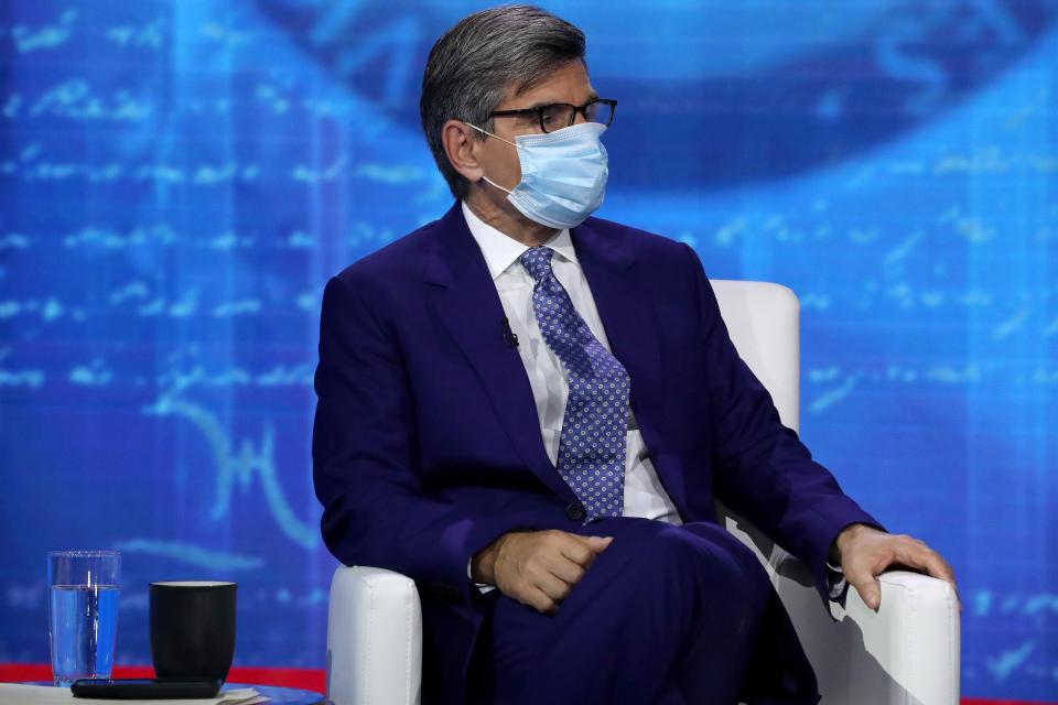 ABC News Chief Anchor George Stephanopoulos prepares for a town hall format meeting with Democratic presidential nominee Joe Biden at the National Constitution Center Oct. 15, 2020 in Philadelphia.