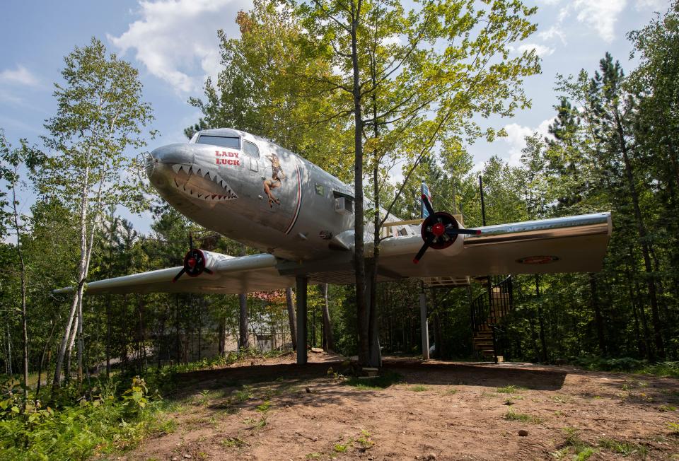 A 1941 DC-3 cargo plane is seen on Wednesday, August 9, 2023, north of Antigo, Wis. The plane has been converted into an Airbnb.
Tork Mason/USA TODAY NETWORK-Wisconsin