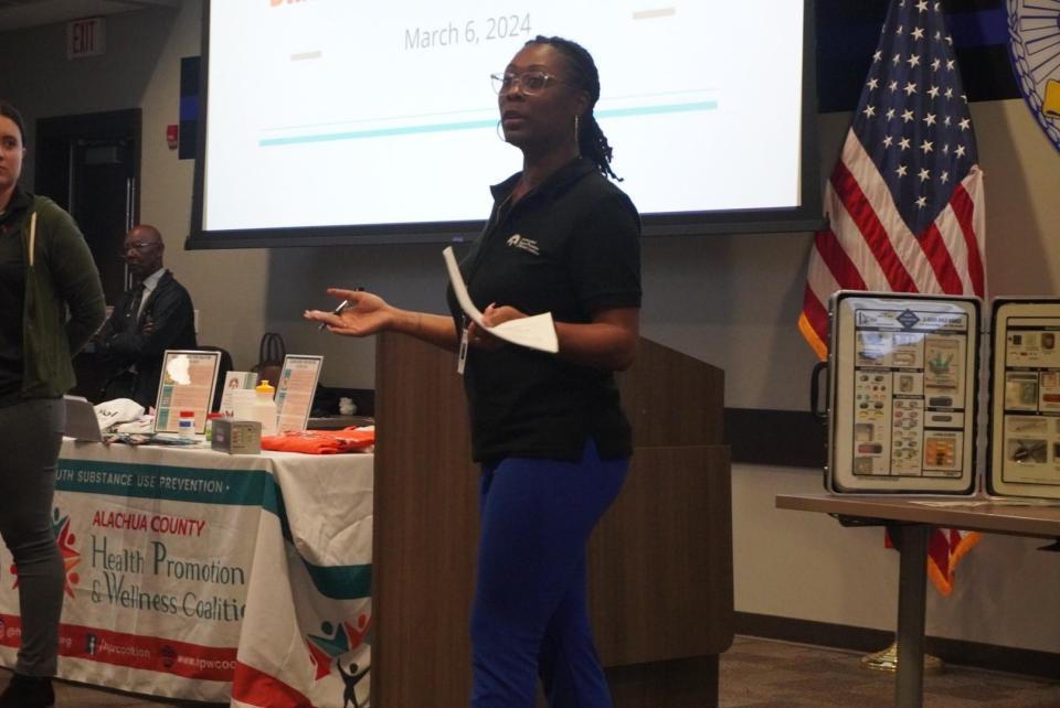 LaShay Johnson, program director of the Alachua County Health Promotion and Wellness Coalition, speaks about the local youth vaping epidemic during the Black On Black Crime Task Force meeting on Wednesday.
(Credit: Photo by Voleer Thomas, Correspondent)