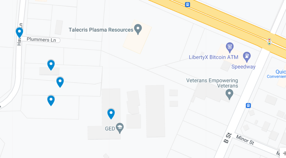 A map of the planned locations for new construction for Cumberland County's new homeless resource center.