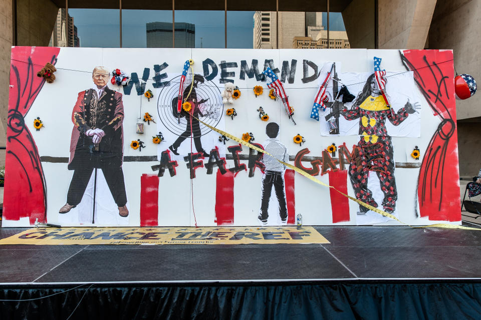 A mural on display at the Rally 4 Reform on Saturday commemorates victims of the Parkland, Florida, school shooting.