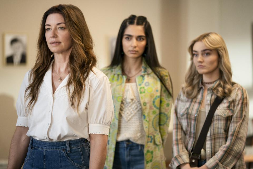 Bianca Kajlich as Millie Winchester, Nida Khurshid as Latika Dar, and Meg Donnelly as Mary Campbell in 'The Winchesters'
