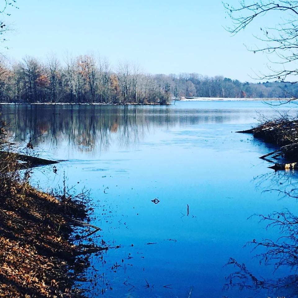 Lake Kickapoo at Shakamak State Park on a clear winter day.