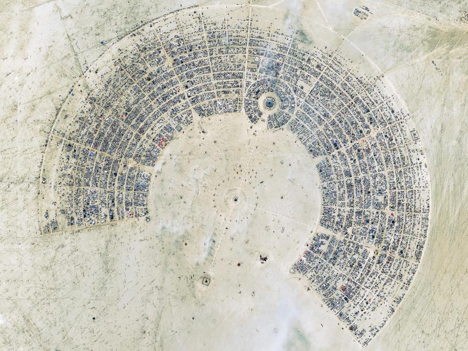 An aerial of the Burning Man Festival in Black Rock City, Nevada.
