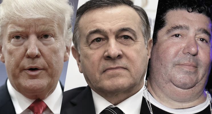 Donald Trump, Aras Agalarov and Rob Goldstone. (Photos: Sean Gallup/Getty Images; Sergei SavostyanovTASS via Getty Images; Adriel Reboh/Patrick McMullan via Getty Images)