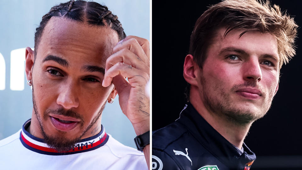 Lewis Hamilton and Max Verstappen are pictured side by side.