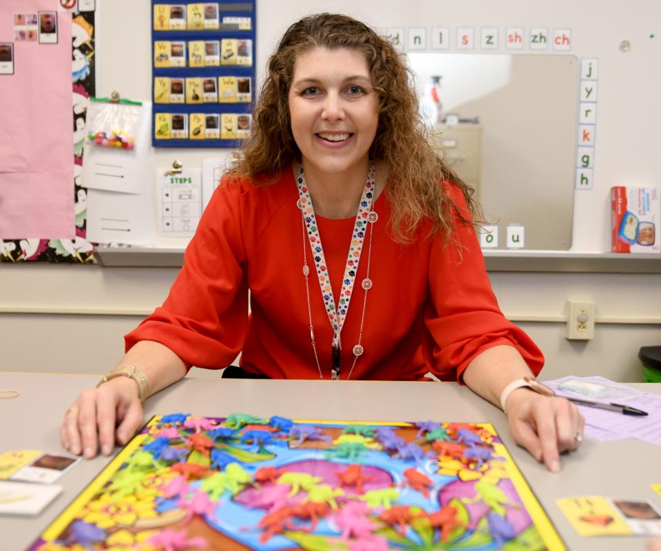 Melissa Robinson, a speech and language teacher at North Nimishillen Elementary School in Louisville, Walsh University Teacher of the Month.   Monday, April 3, 2023.