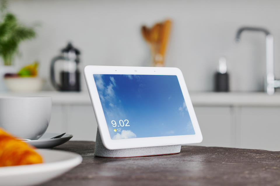 A Google Home Hub smart speaker photographed on a kitchen counter, taken on January 9, 2019. (Photo by Olly Curtis/Future via Getty Images)