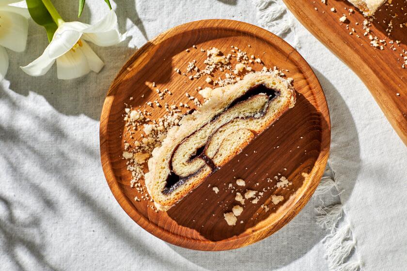 LOS ANGELES , CA - AUGUST 17: Kokosh sliced and ready to eat for Yom Kippur at the LA Times test kitchen on Thursday, Aug. 17, 2023 in Los Angeles, CA. (Katrina Frederick / For The Times)