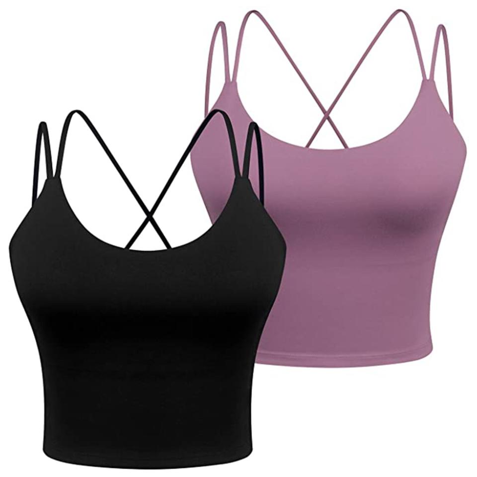 Strappy Wirefree Removable Pads Yoga Camisole Crop Top 2 Pack