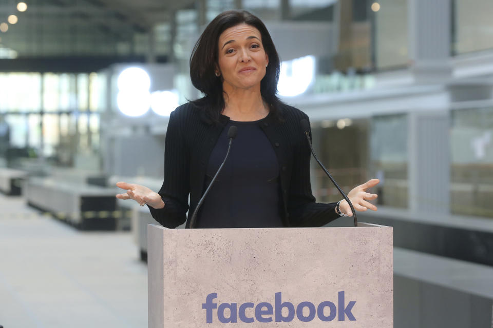 Facebook COO Sheryl Sandberg will face questions from lawmakers about the safety of Facebook’s platform on Wednesday. (AP Photo/Thibault Camus)