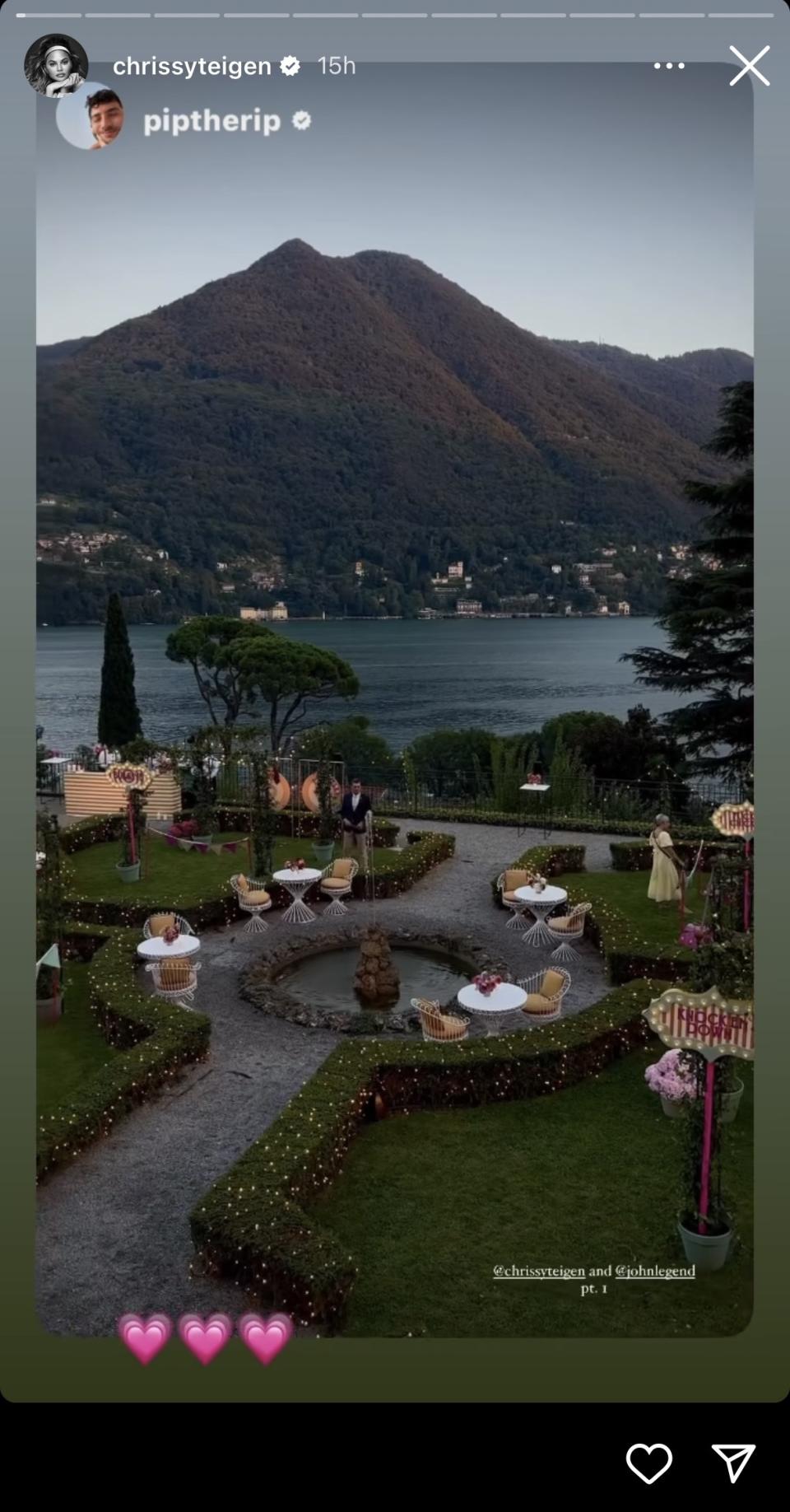 Chrissy Teigen and John Legend renew vows at Lake Como. (@chrissyteigen on Instagram)