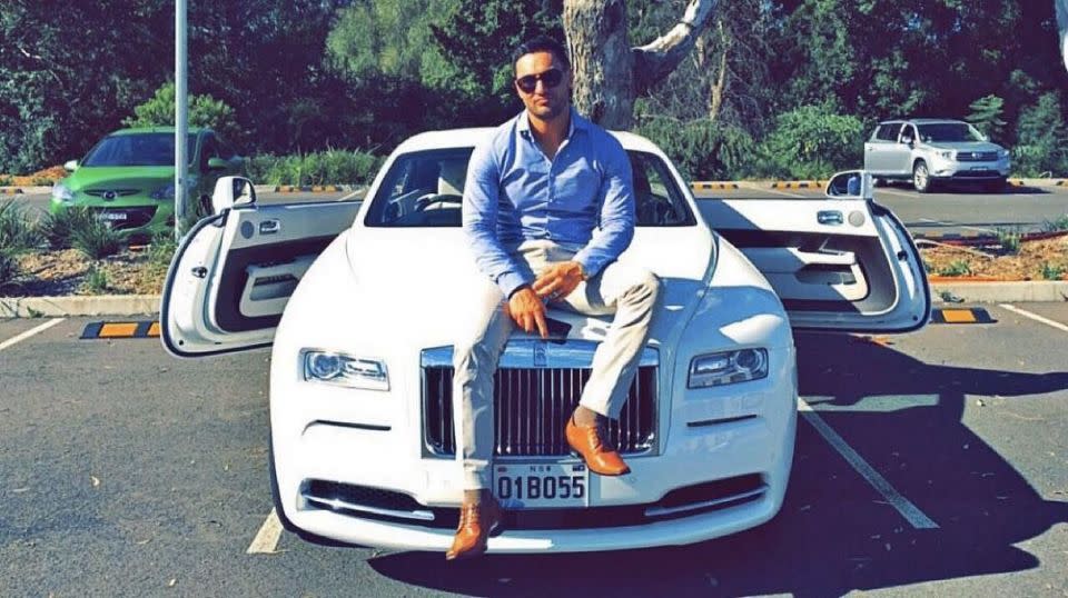 Salim Mehajer is pictured with his white Rolls Royce with the caption: 