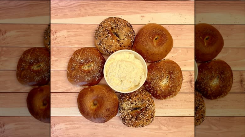 bagels around cream cheese