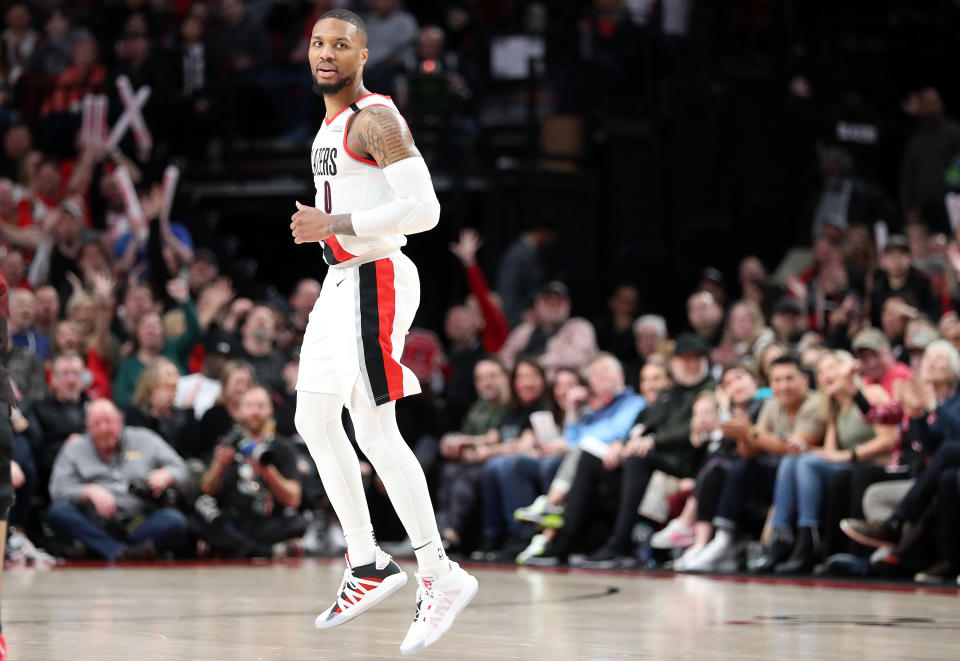 Portland Trail Blazers point guard Damian Lillard scored 51 points in Saturday's win over the Utah Jazz. (Photo by Abbie Parr/Getty Images)