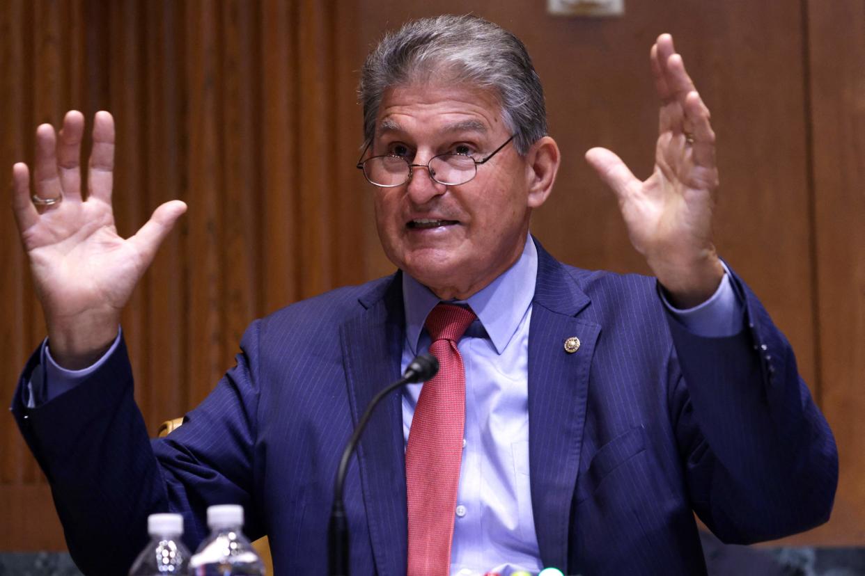 Sen. Joe Manchin, D-W.Va., addresses a Senate Appropriations subcommittee hearing on the HUD proposed 2022 budget on Capitol Hill on June 10.