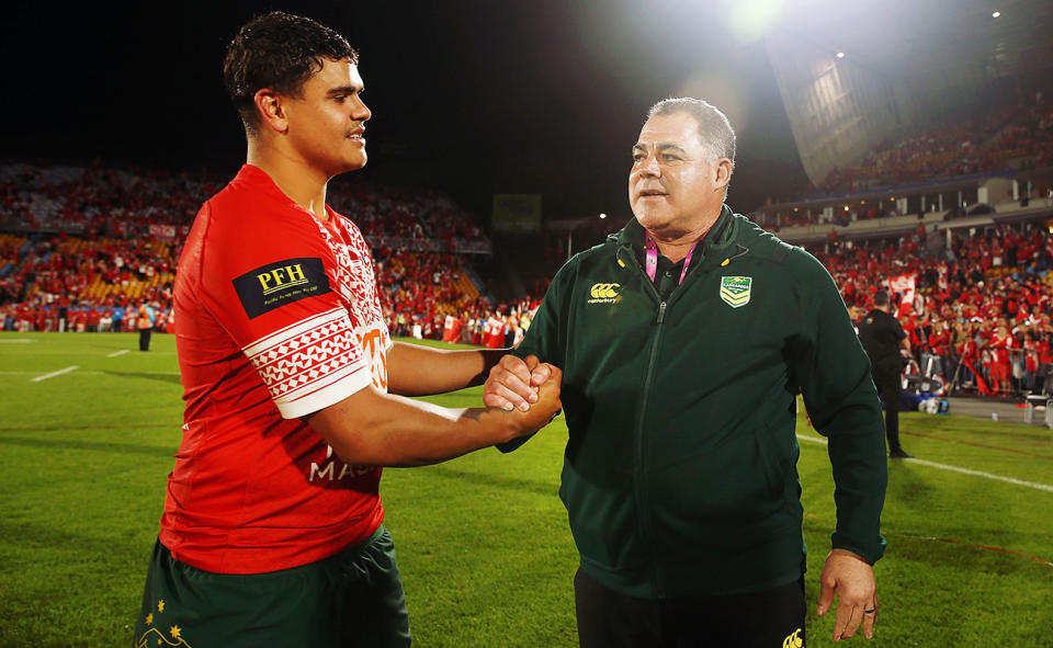 Latrell Mitchell and Mal Meninga in 2018.