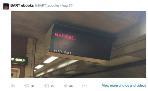 Photo tweeted by @BART_ebooks reading 'Machine' 