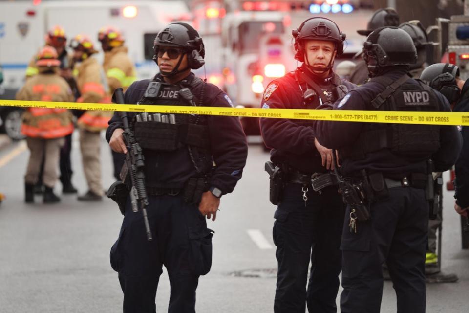 Police and emergency responders gather at the site of a reported shooting of multiple people outside of the 36 St subway station on April 12, 2022 in the Brooklyn borough of New York City (Getty Images)