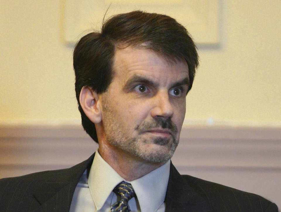 In this June 2010, file photo, James Kraig Kahler sits in the jury box at the Osage County District Courtroom before court in Lyndon, Kansas. The U.S. Supreme Court has agreed to consider a Kansas death penalty case that could have implications for mentally ill defendants across the nation. The case involves Kahler, convicted and sentenced to death for the 2009 fatal shootings of his estranged wife, her grandmother and his two teenage daughters. His attorneys argue that he was suffering from depression so severe that he experienced extreme emotional disturbance, dissociating him from reality. (Thad Alton/The Topeka Capital-Journal via AP)