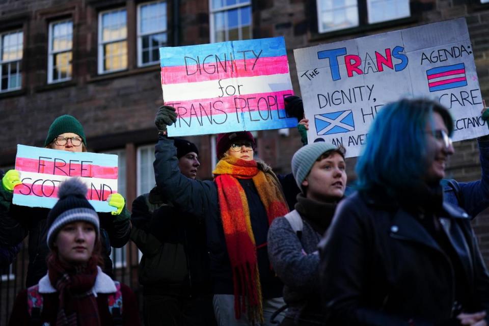 Scottish trans rights activists protest outside the UK Government's offices in Edinburgh <i>(Image: NQ)</i>