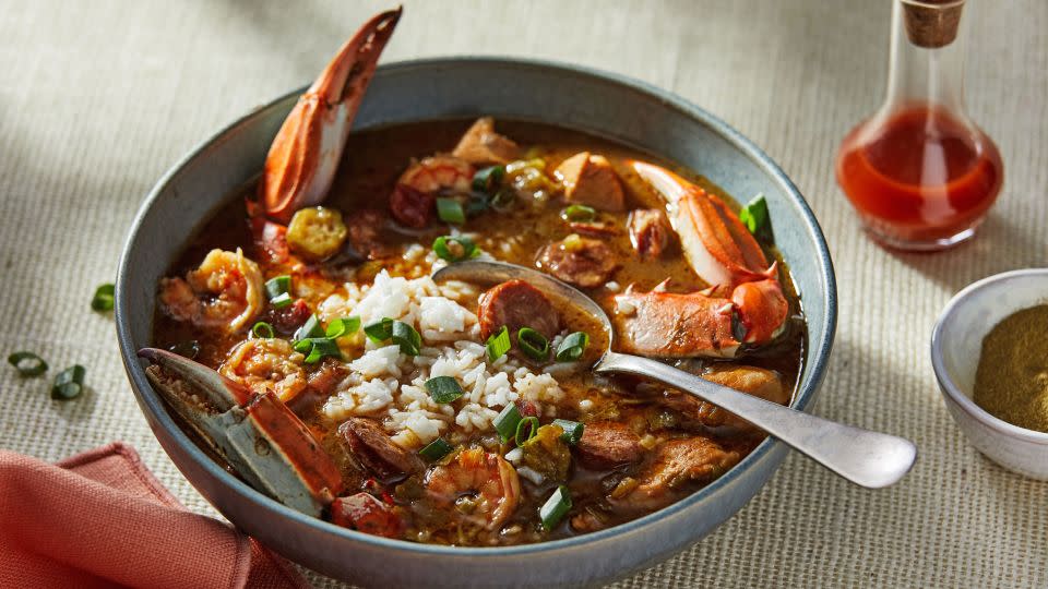 Chicken, sausage and shrimp festoon this gumbo. - Tom McCorkle/The Washington Post/Getty Images