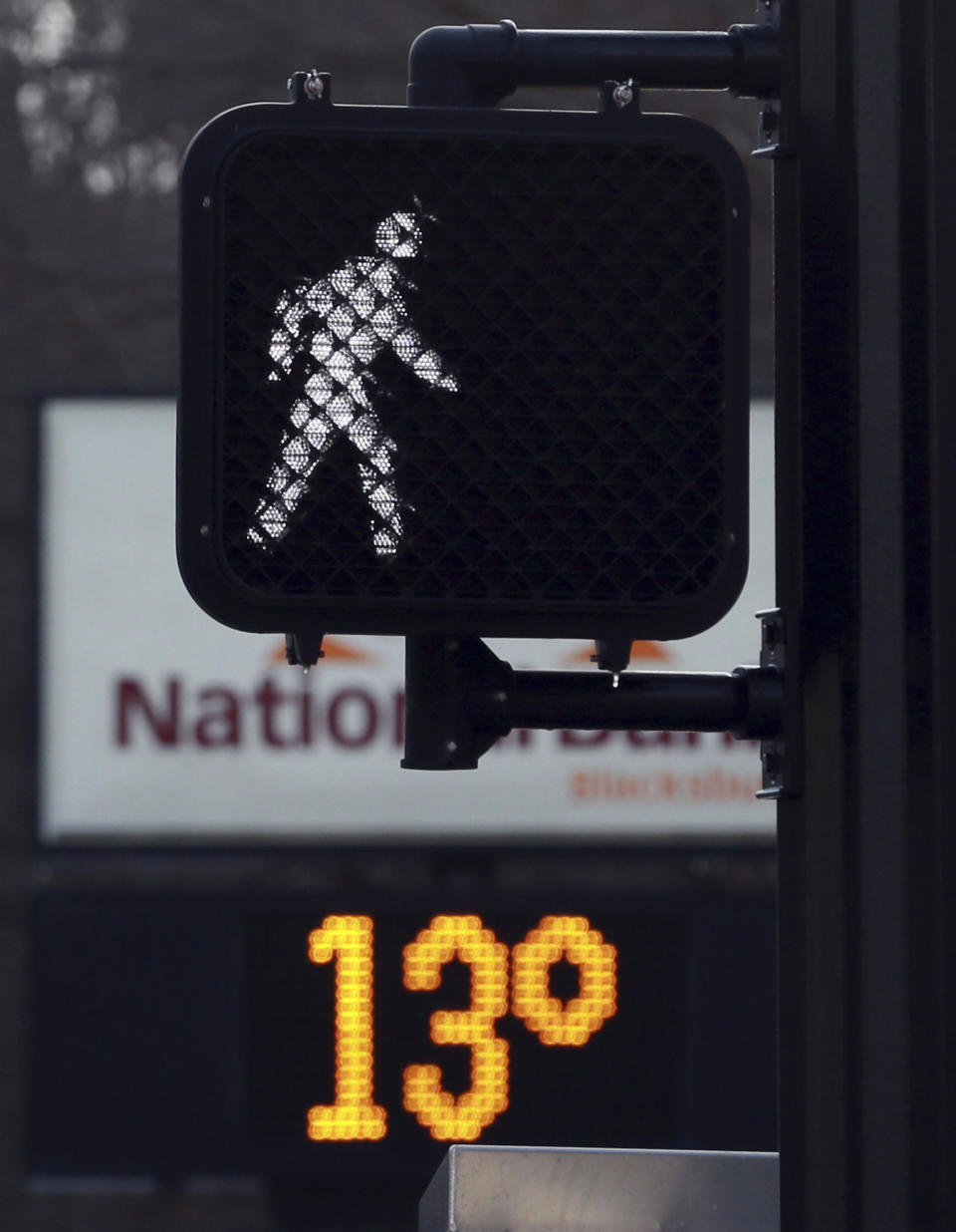 The temperature is displayed on Main Street in downtown Blacksburg, Va., on Friday Dec. 23 2022. (Matt Gentry/The Roanoke Times via AP)