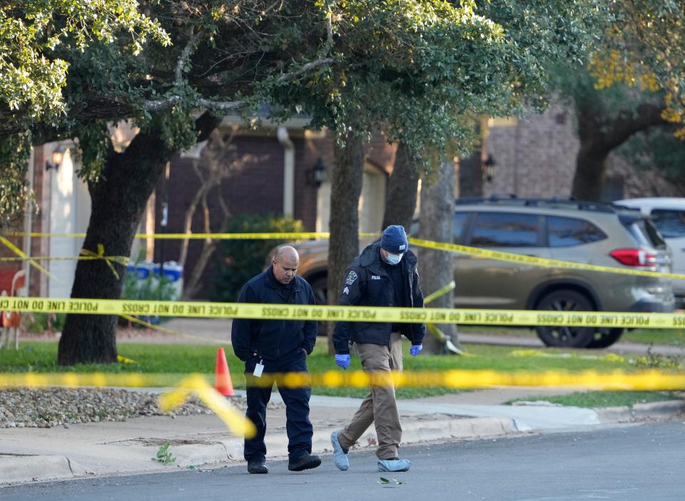Austin police investigate in the Circle C Ranch neighborhood on Dec. 6 after the shooting rampage in which Shane James Jr. faces capital murder charges.
