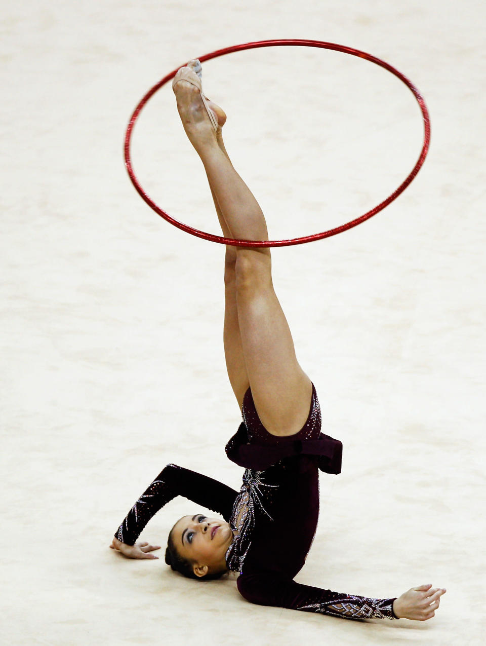 LONDON, ENGLAND - JANUARY 18: Jana Berezko-Marggrander of Germany in action in the Individual All-Around during the FIG Rhythmic Gymnastics Olympic Qualification round at North Greenwich Arena on January 18, 2012 in London, England. (Photo by Paul Gilham/Getty Images)