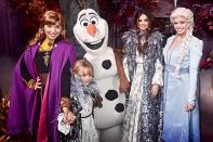 Selena Gomez and her little sister Gracie pose with characters from Disney’s <i>Frozen</i> at the world premiere of <i>Frozen 2</i> on Thursday at Hollywood’s Dolby Theatre.