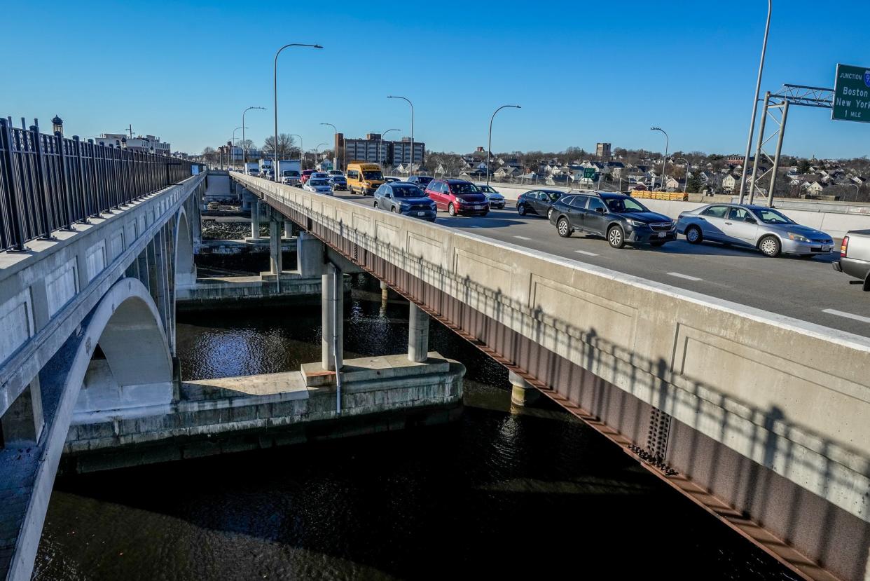 Heavy midday traffic clogs the Washington Bridge on Tuesday.