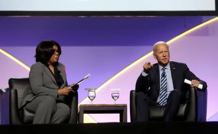 FILE PHOTO: Democratic U.S. Presidential candidate Joe Biden answers a question from moderator April Ryan during the Presidential candidate forum at the annual convention of the National Association of the Advancement of Colored People (NAACP) in Detroit