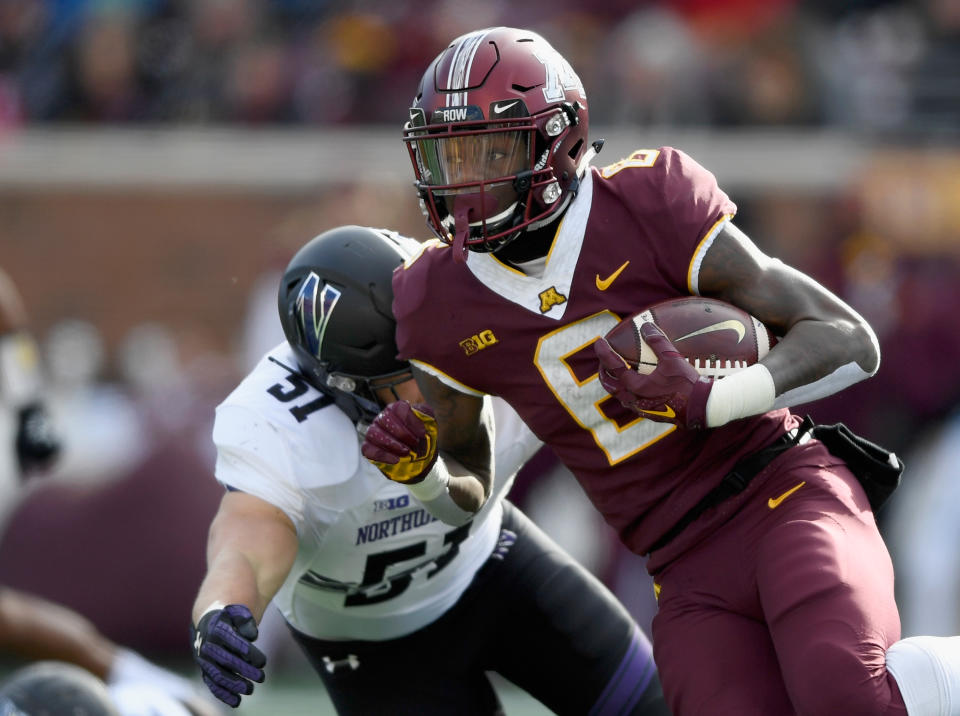 Tyler Johnson, right, has a chance to break some Minnesota school receiving records in his senior season (Getty Images).