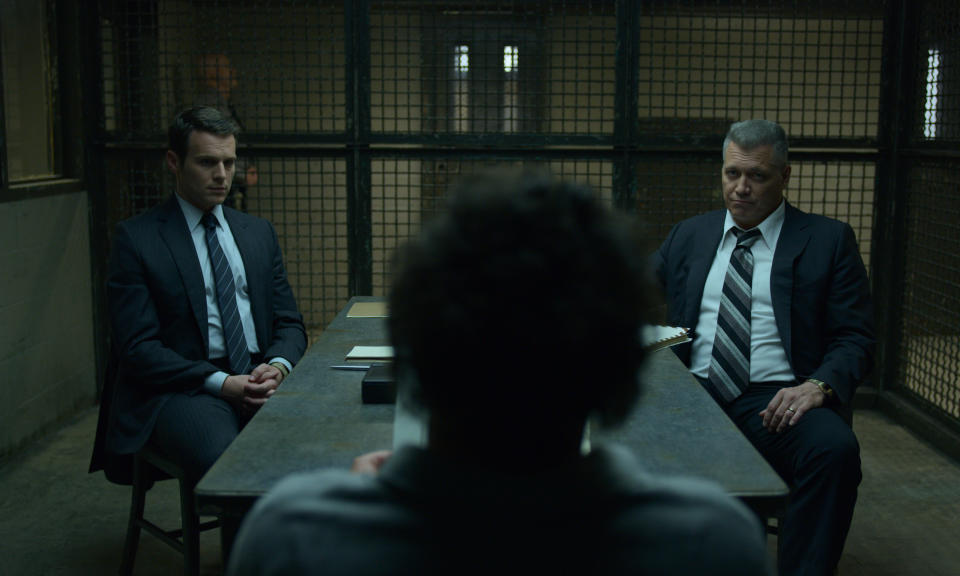 Holt McCallany and Jonathan Groff grill another serial killer in <i>MINDHUNTER</i> S2. (Netflix)