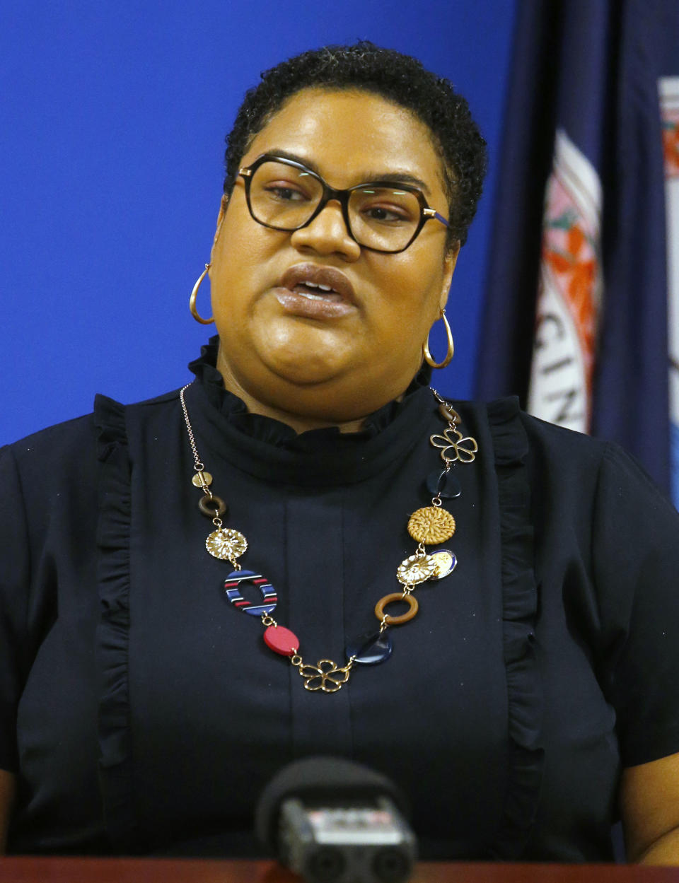 Del. Marcia Price, D-Newport News,speaks during a press conference dealing with Price's HB1256, a redestricting bill, inside the Pocahontas Building in Richmond, Va., Tuesday, Jan. 14, 2020. (Bob Brown/Richmond Times-Dispatch via AP)