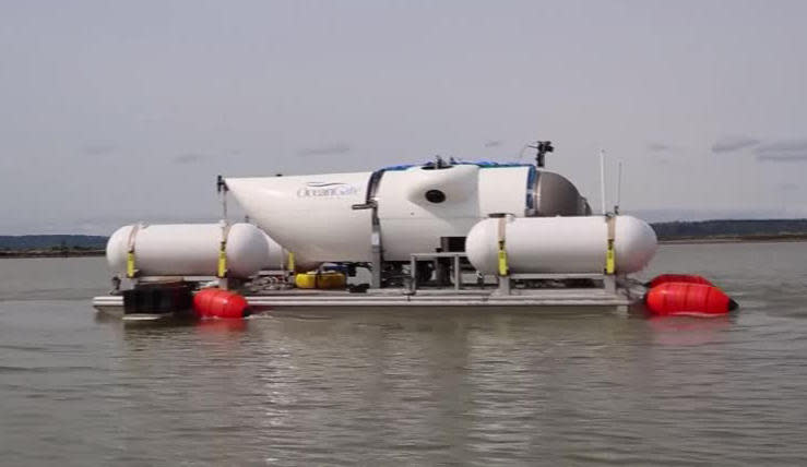 File photo of OceanGate Explorations' submersible being towed in open water. / Credit: Reuters