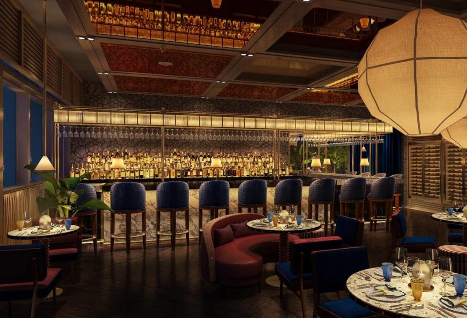 A rendering of the bar at Mirabella Italian restaurant at the Fontainebleau. David Collins Studio