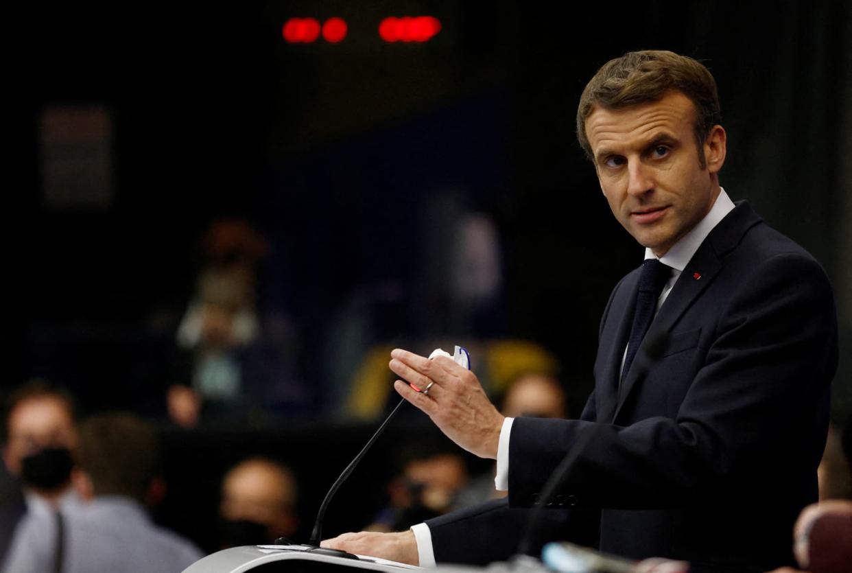Emmanuel Macron le 19 janvier 2022 au Parlement européen.  - GONZALO FUENTES / POOL / AFP