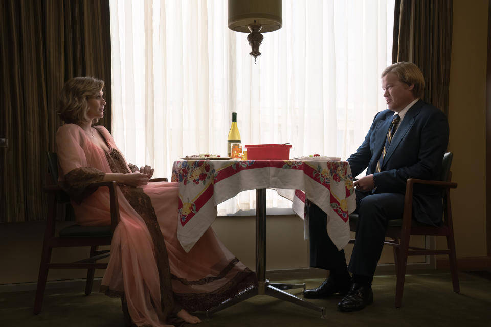Olsen and Plemons in a scene from Love & Death. (Photo: Jake Giles Netter/Courtesy Warner Bros. Discovery)                            