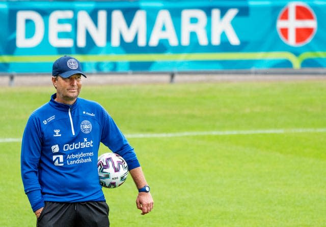 Denmark’s coach Kasper Hjulmand during a training session