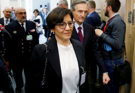 FILE PHOTO: Italian Defence Minister Elisabetta Trenta arrives at a NATO  meeting in Brussels, Belgium, June 8, 2018. REUTERS/Francois Lenoir/File Photo