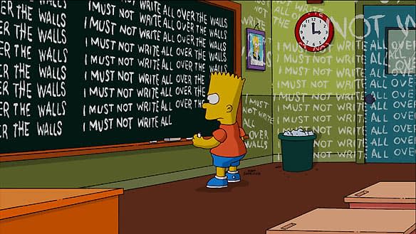 Bart Simpson is shown during the billboard gag section of the Banksy-created opening sequence for the MoneyBart episode of The Simpsons, which aired on Sunday. 